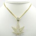 10k solid yellow gold medium cz marijuana leaf pendant 2.75ct