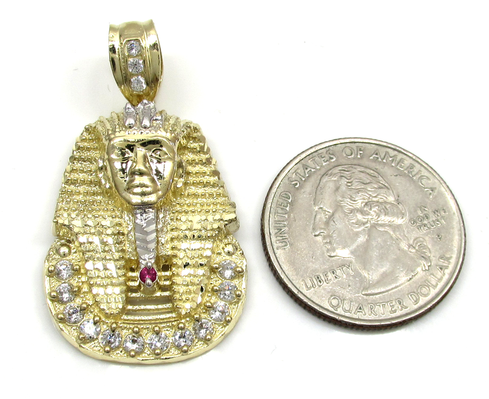 10k yellow gold cz king tut pharaoh head pendant 0.30ct