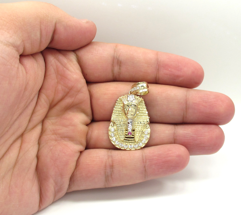 10k yellow gold cz king tut pharaoh head pendant 0.30ct