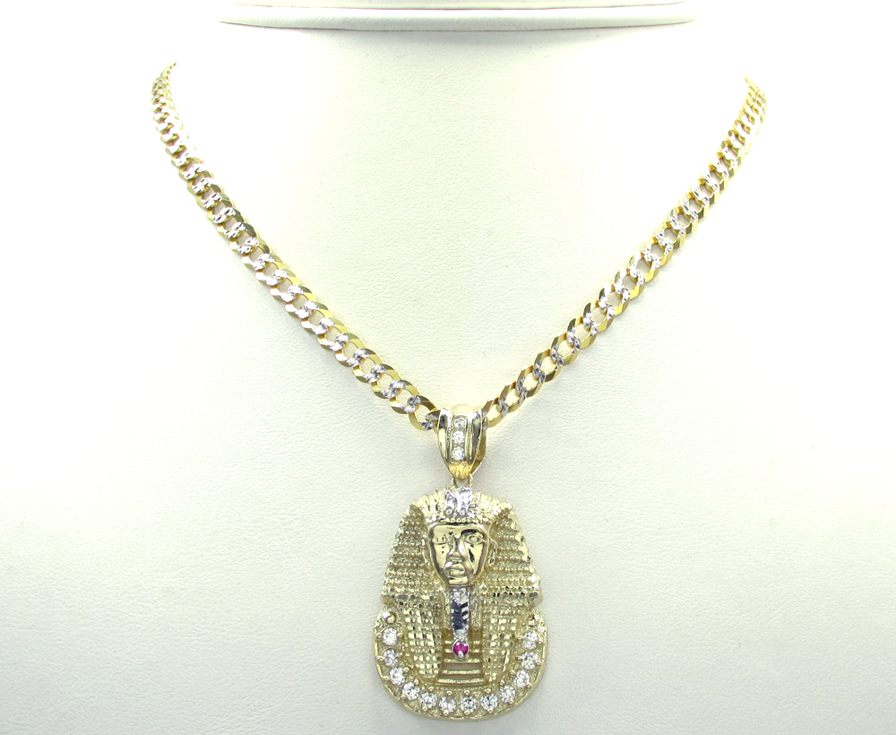 10k yellow gold cz king tut pharaoh head pendant 0.30ct
