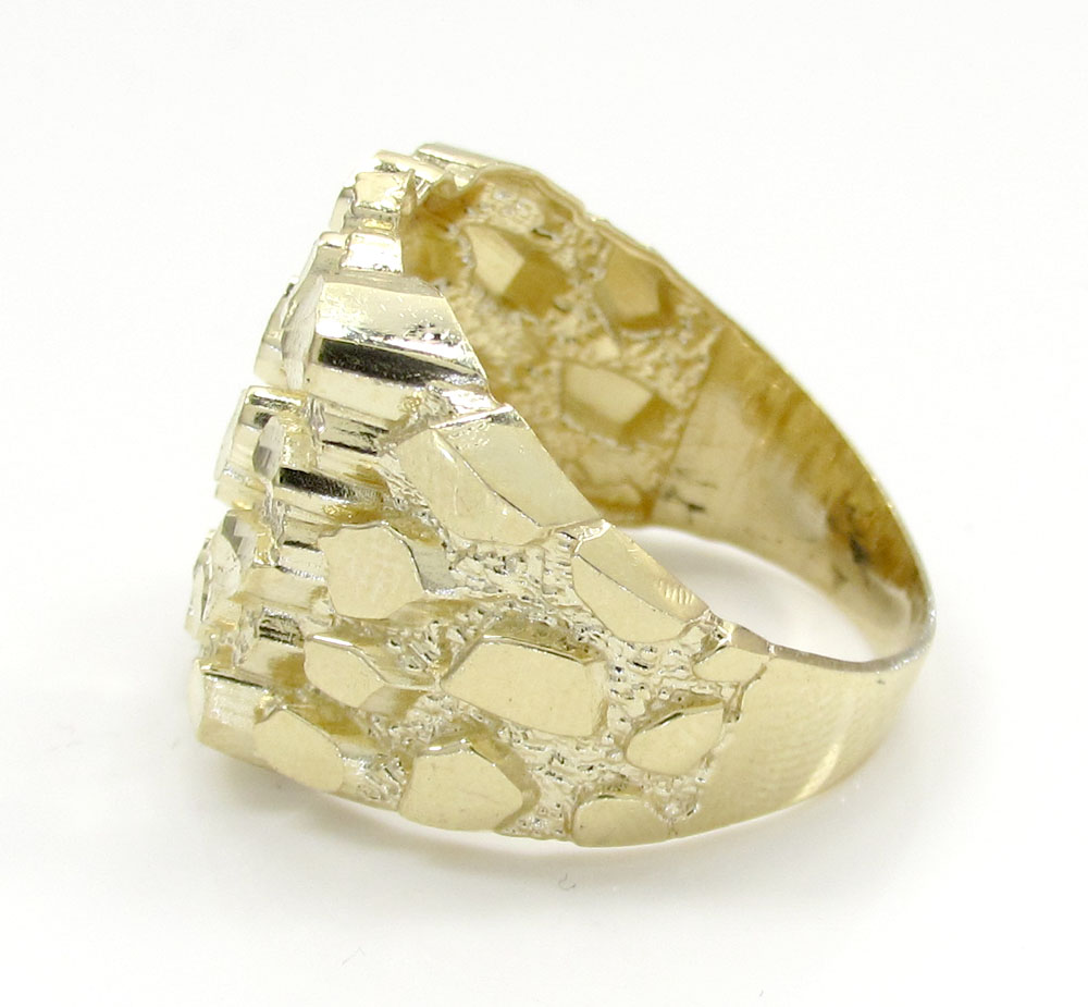 Mens 10k yellow gold large square nugget ring
