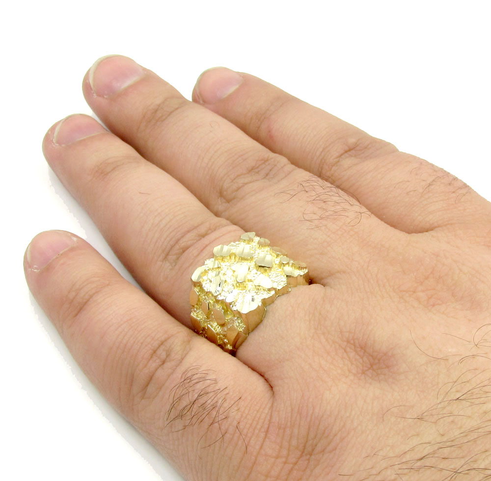 Mens 10k yellow gold large square nugget ring