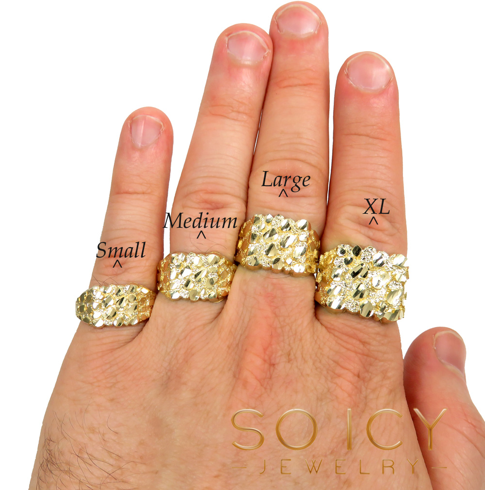 Mens 10k yellow gold small-xl square nugget ring - Image 4
