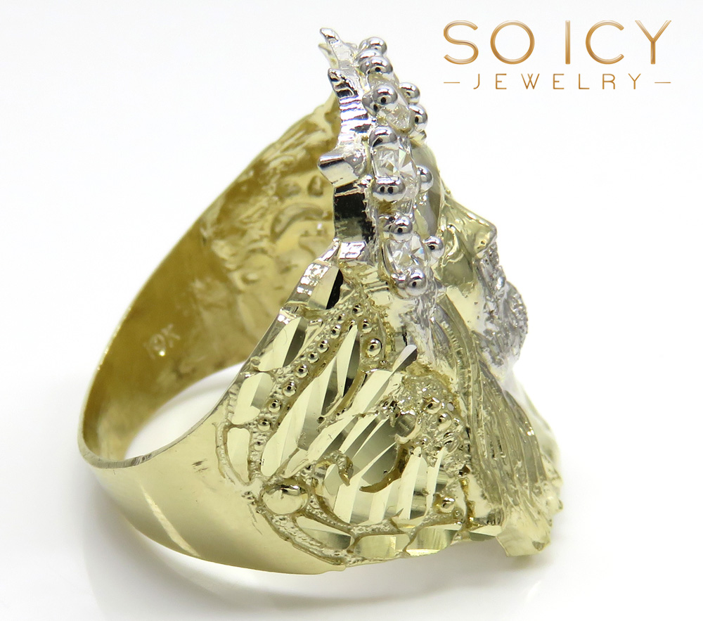 10k yellow gold two tone cz jesus face ring 0.30ct - Image 2