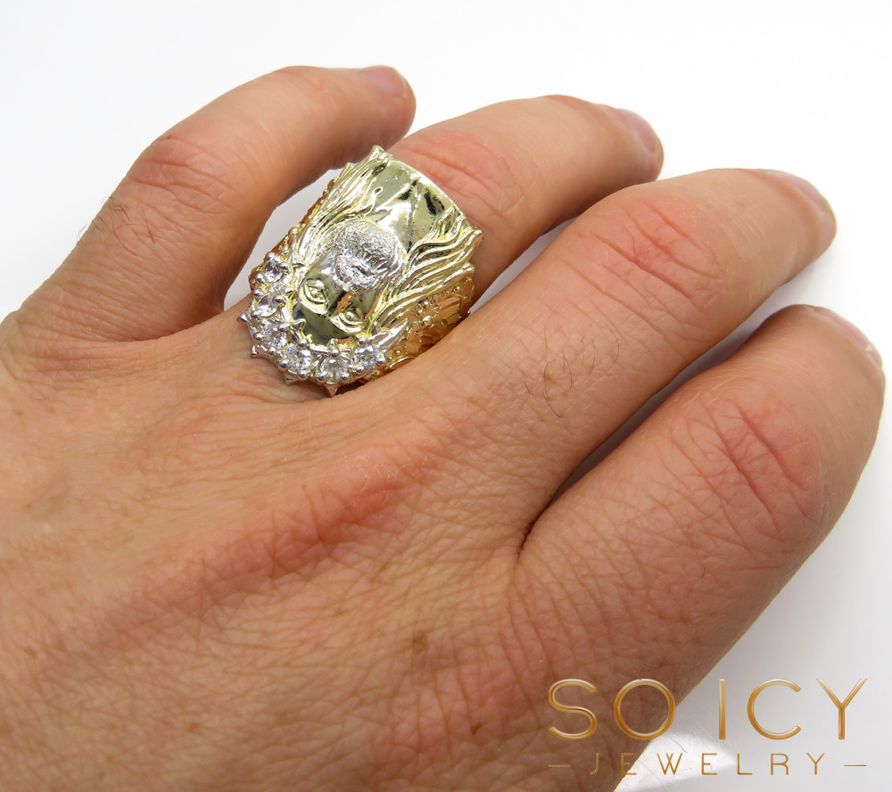 10k yellow gold two tone cz jesus face ring 0.30ct - Image 3