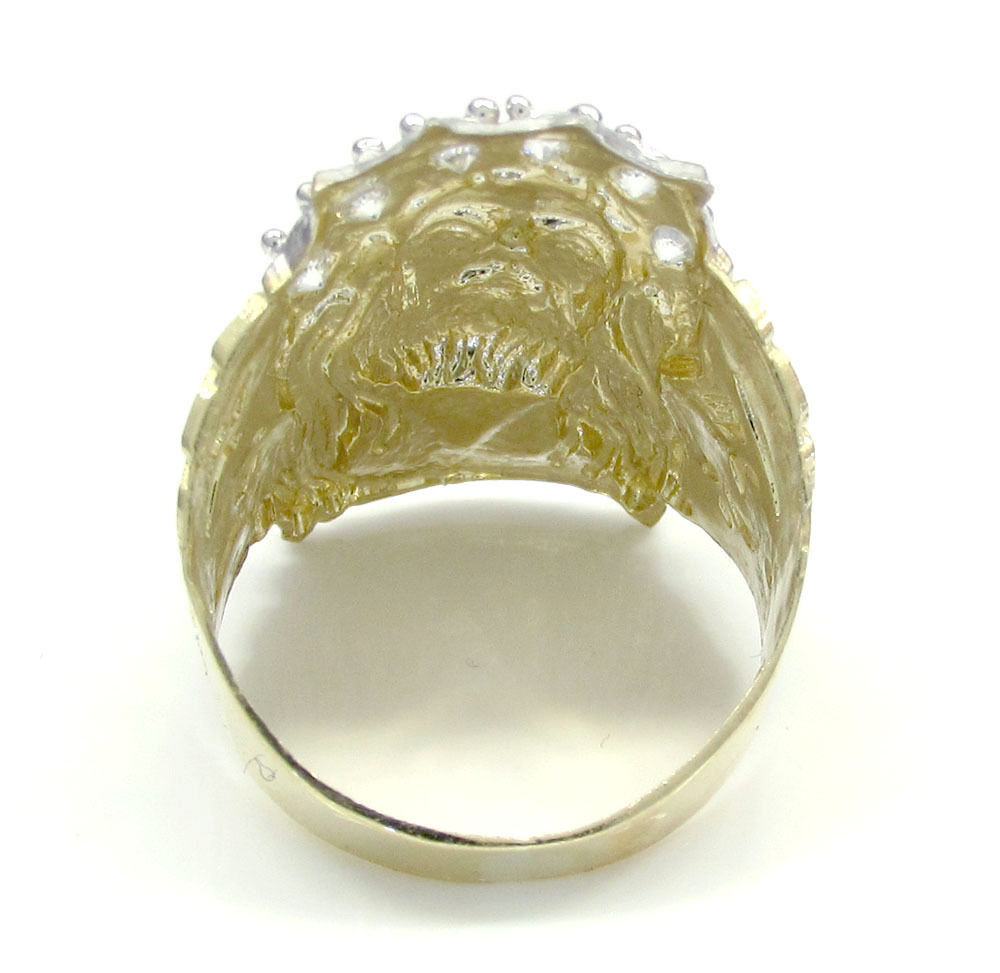10k yellow gold two tone cz jesus face ring 0.30ct