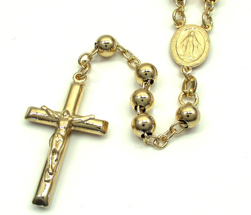 Yellow sterling silver rosary chain necklace 26 inches 6mm - Image 2