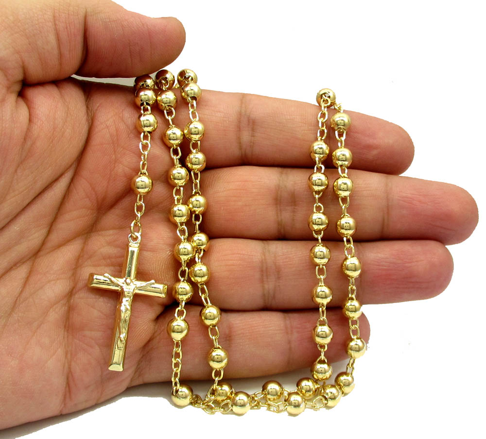 Yellow sterling silver rosary chain necklace 26 inches 6mm - Image 4