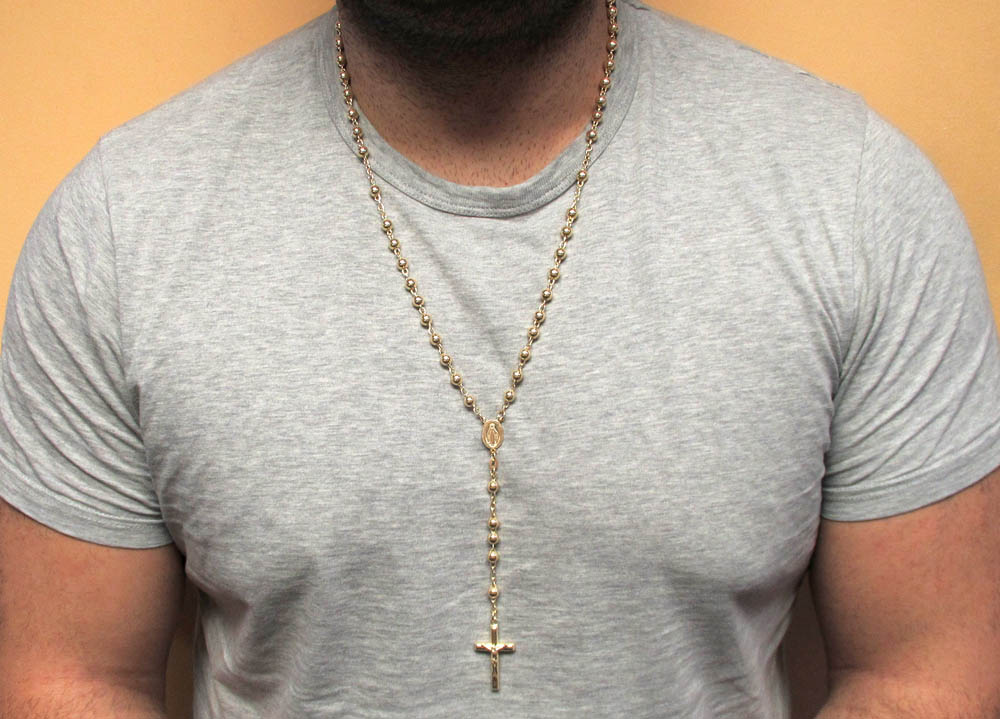 Yellow sterling silver rosary chain necklace 26 inches 6mm - Image 5