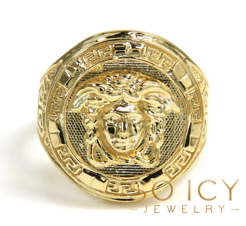 Mens 10k yellow gold oval medusa ring 