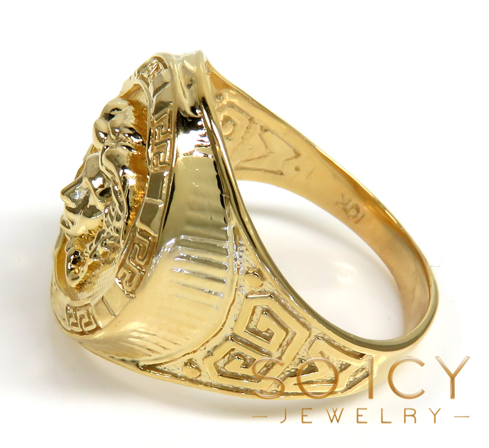 Mens 10k yellow gold oval medusa ring 