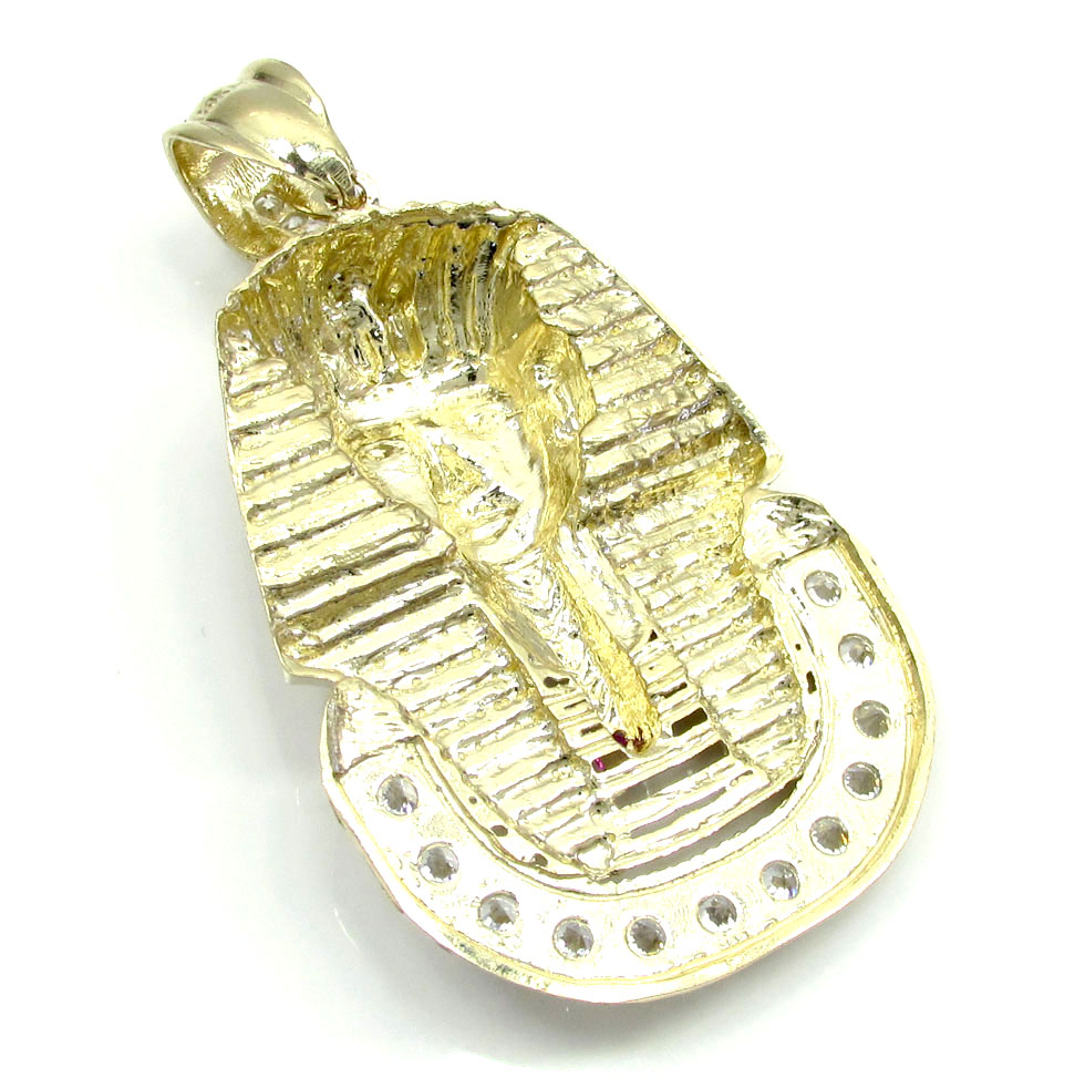 10k yellow gold large cz king tut pharaoh head pendant 0.70ct - Image 4