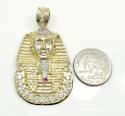 10k yellow gold large cz king tut pharaoh head pendant 0.70ct