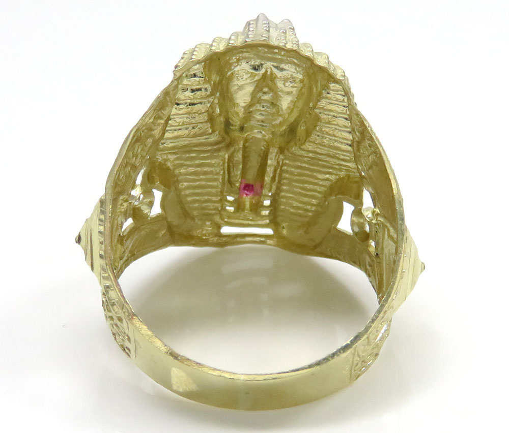 10k yellow gold large cz king tut pharaoh head ring 0.15ct  