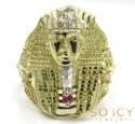 10k yellow gold large cz king tut pharaoh head ring 0.15ct  