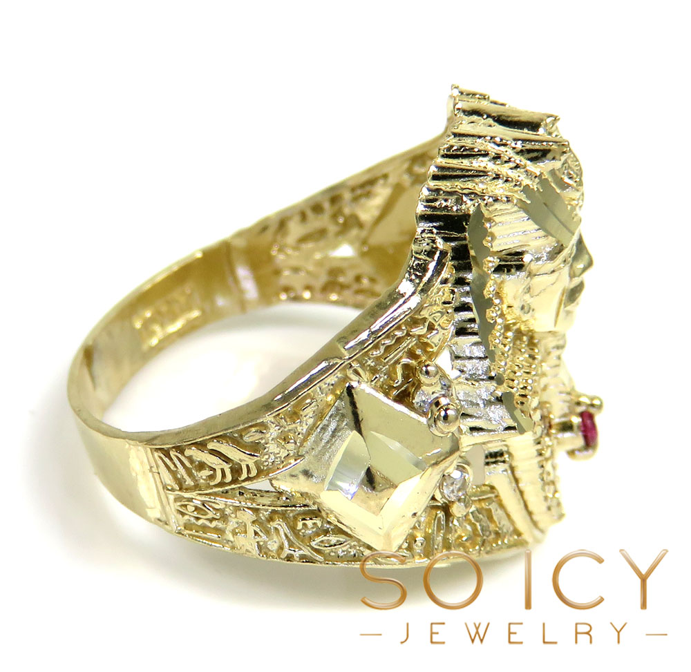 10k yellow gold medium cz king tut pharaoh head ring 0.10ct - Image 3