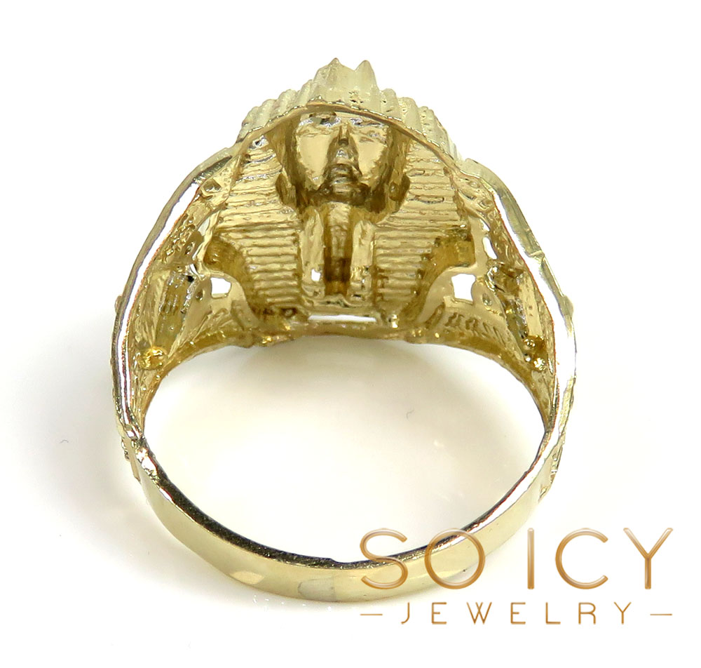 10k yellow gold medium cz king tut pharaoh head ring 0.10ct - Image 4