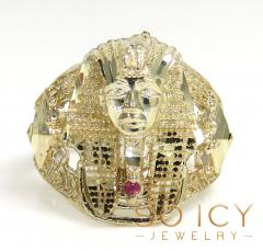 10k yellow gold medium cz king tut pharaoh head ring 0.10ct