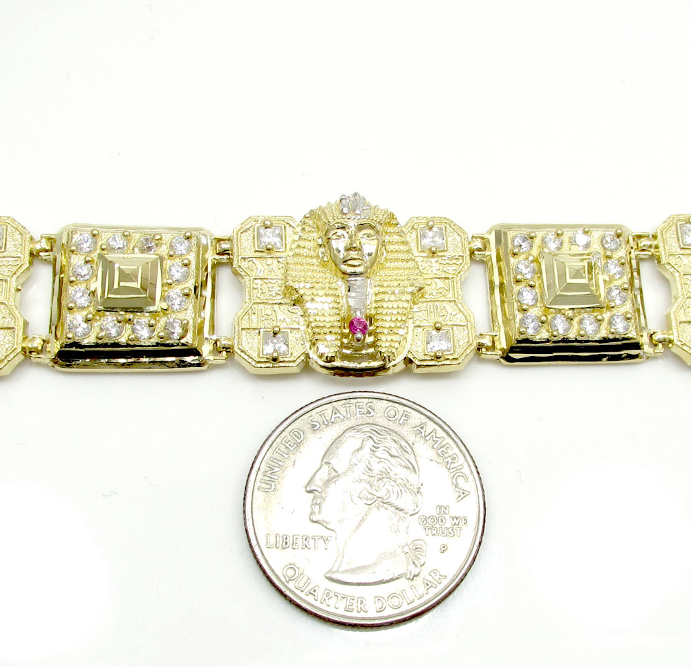 10k yellow gold cz king tut pharaoh head bracelet 8.50 inches 3.75ct