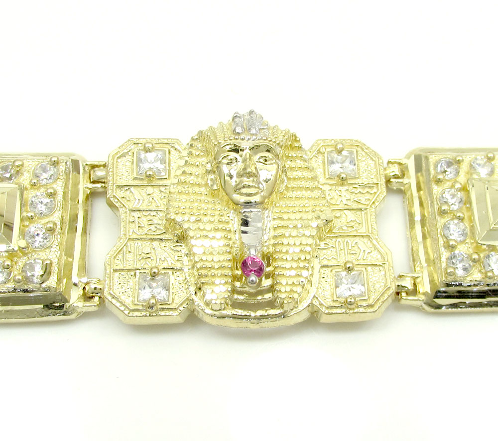 10k yellow gold cz king tut pharaoh head bracelet 8.50 inches 3.75ct