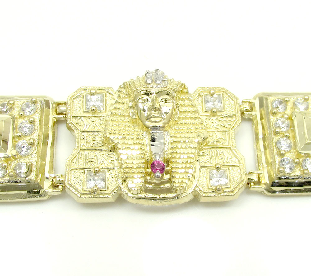 10k yellow gold cz king tut pharaoh head bracelet 8.50 inches 3.75ct - Image 3
