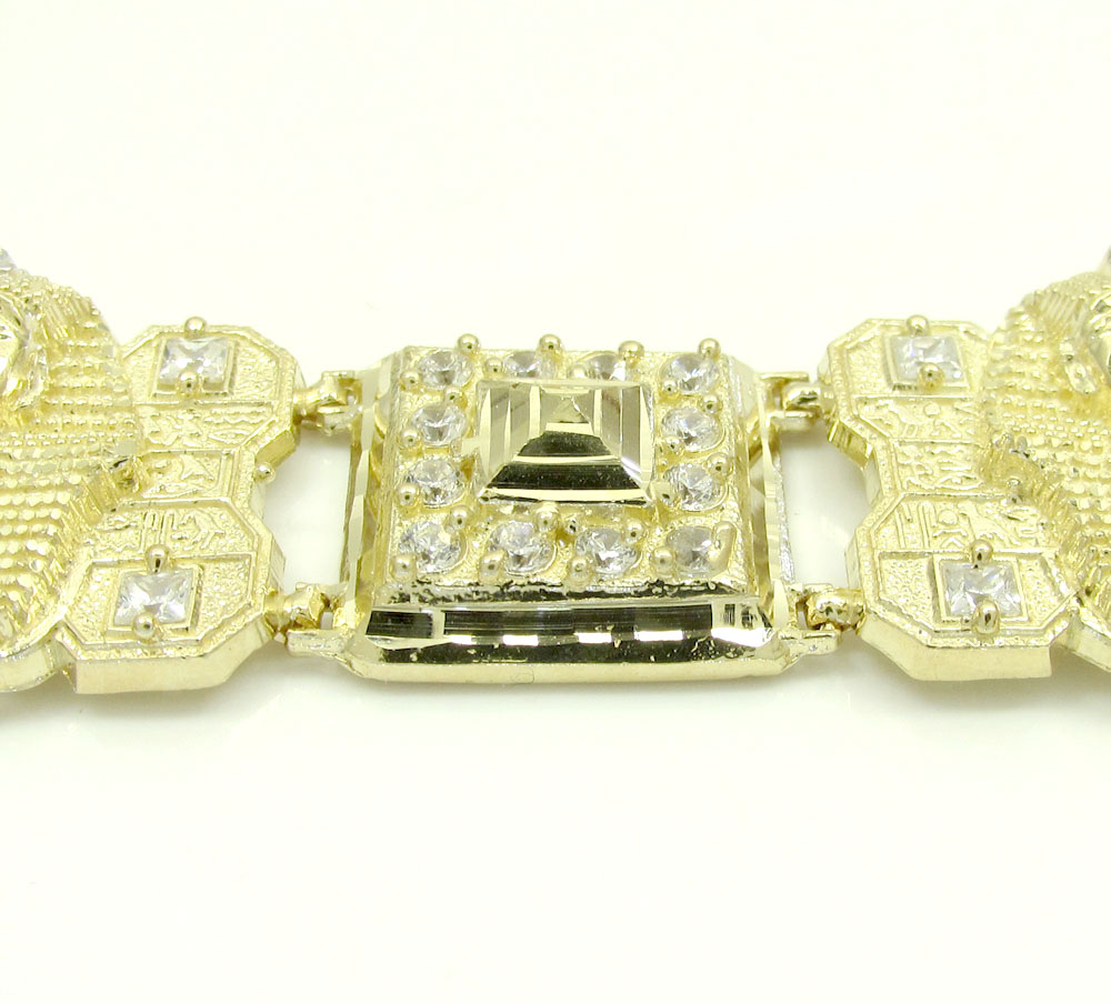 10k yellow gold cz king tut pharaoh head bracelet 8.50 inches 3.75ct - Image 4
