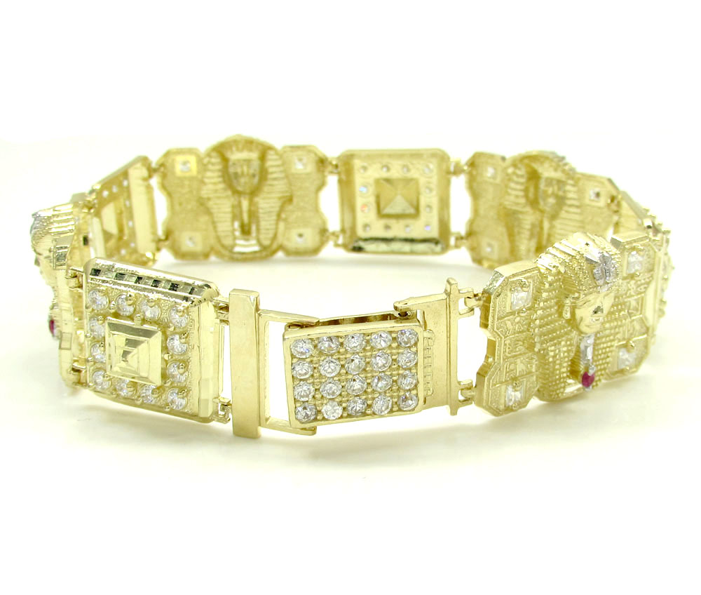 10k yellow gold cz king tut pharaoh head bracelet 8.50 inches 3.75ct - Image 5