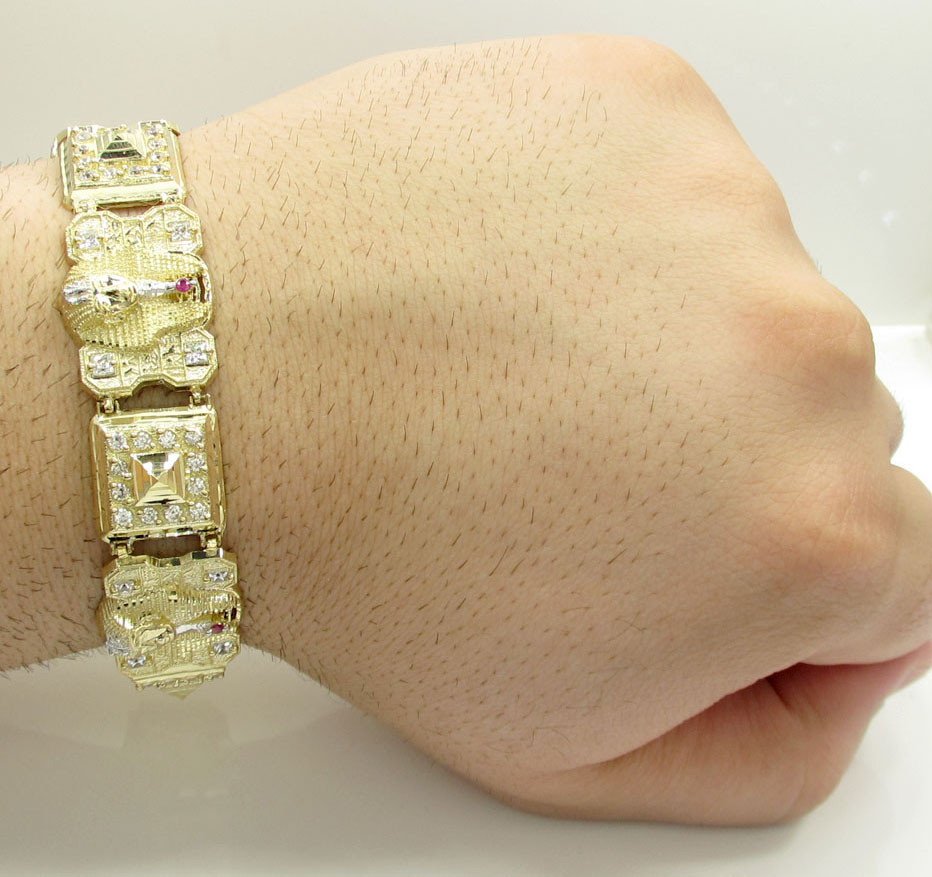 10k yellow gold cz king tut pharaoh head bracelet 8.50 inches 3.75ct - Image 6