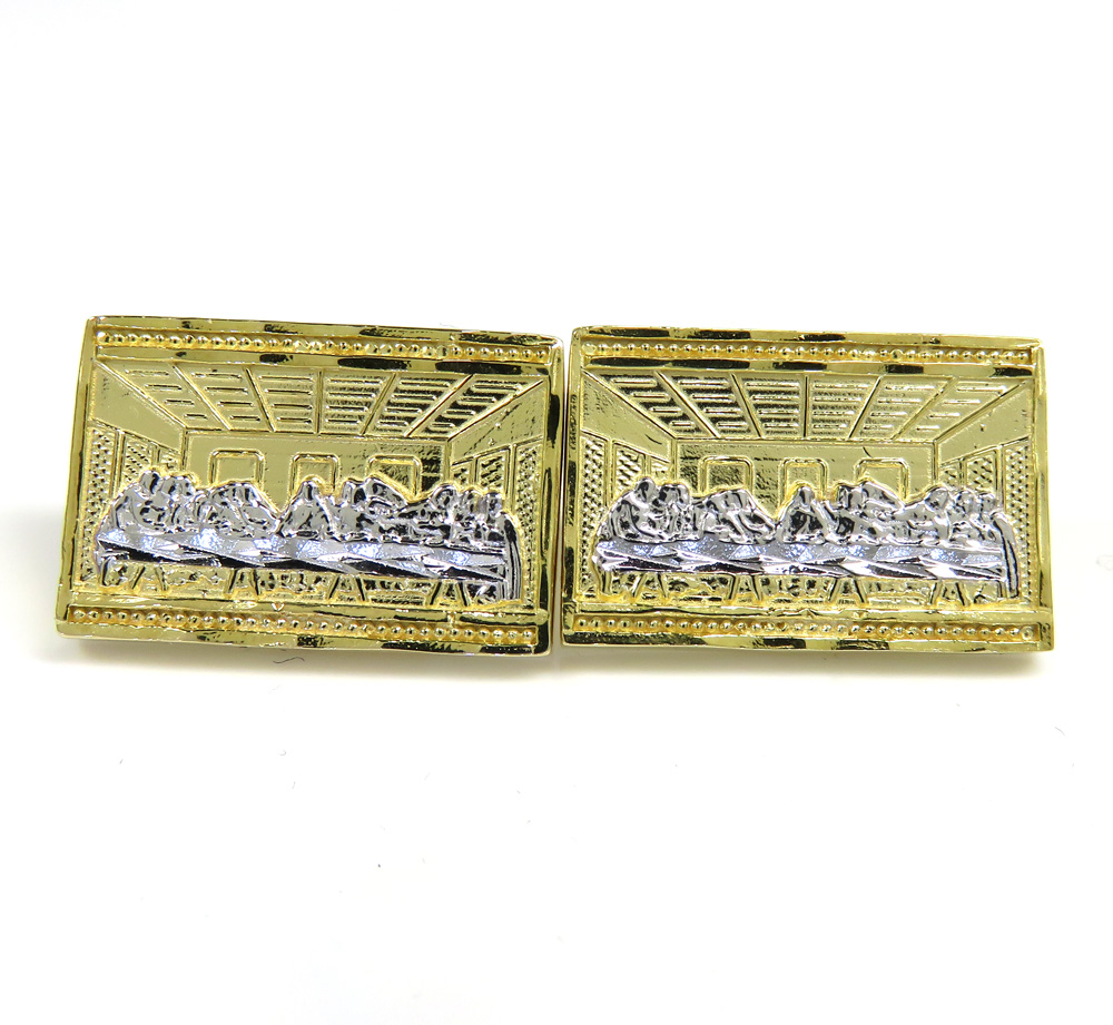 10k yellow gold two tone jesus apostles last supper earrings