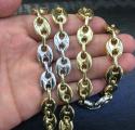 14k two tone gold gucci puff link chain 26 inches 14mm
