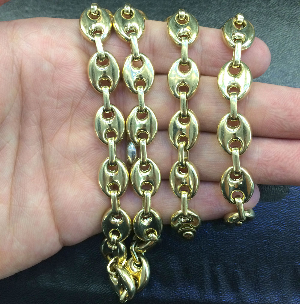 14k yellow gold gucci puff link chain 26 inches 13mm