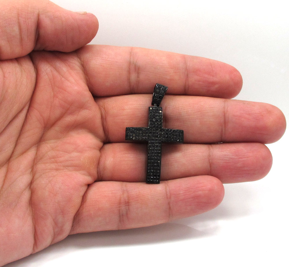 Black sterling silver black diamond cross 3.73ct
