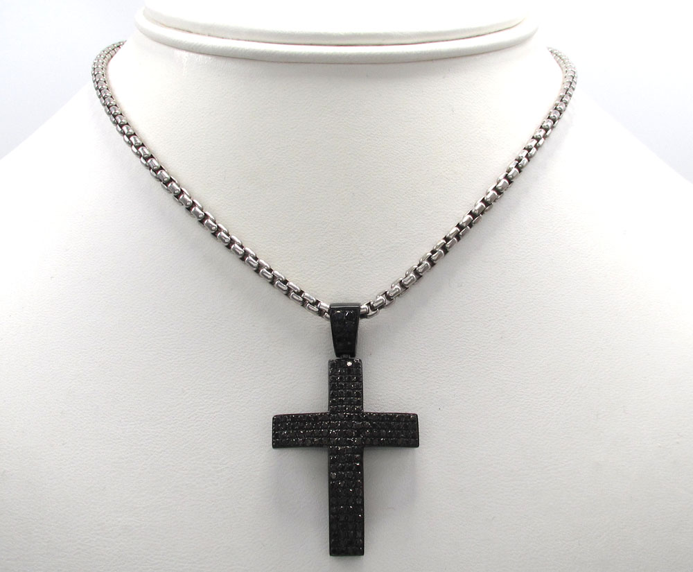 Black sterling silver black diamond cross 3.73ct
