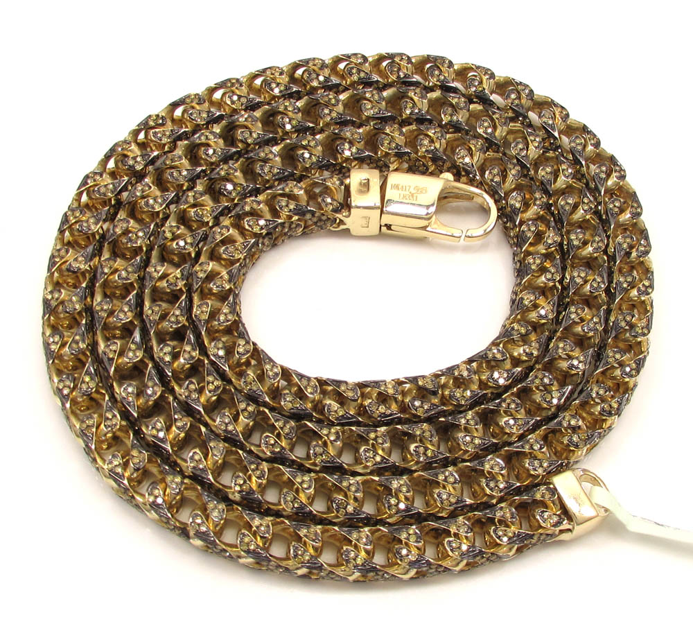 10k solid yellow gold fully iced canary diamond franco chain 26 inch 6mm 11.15ct