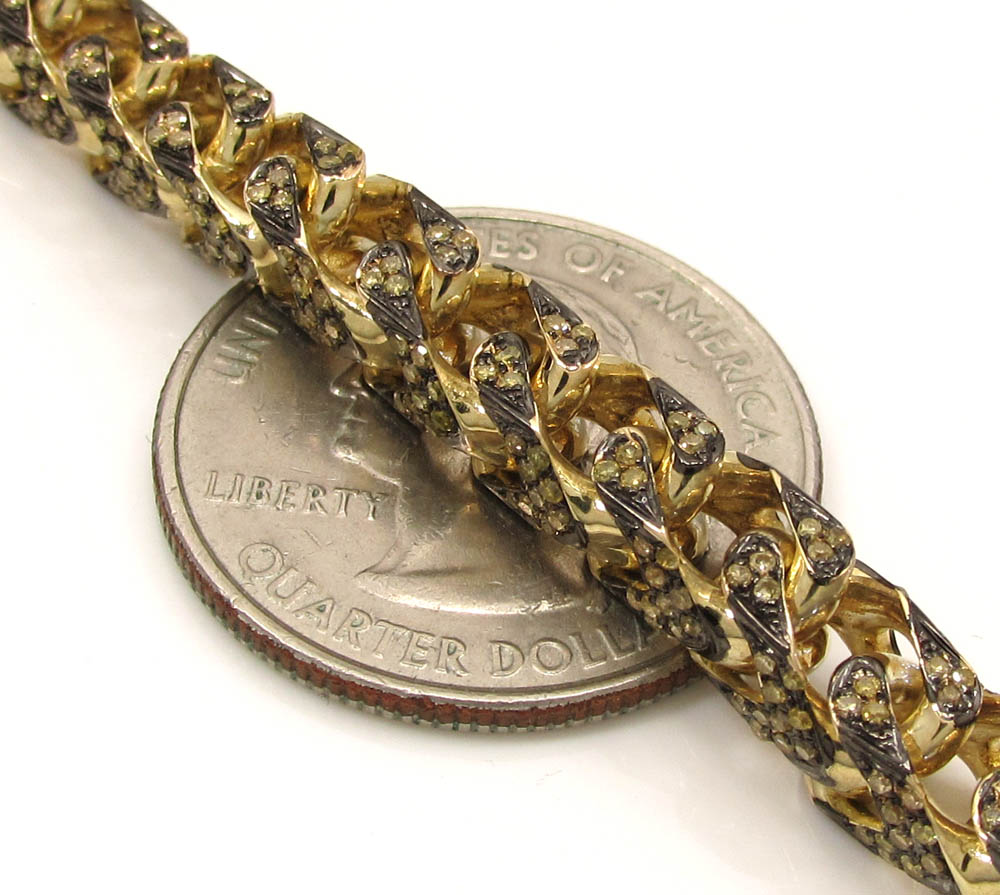 10k solid yellow gold fully iced canary diamond franco chain 26 inch 6mm 11.15ct