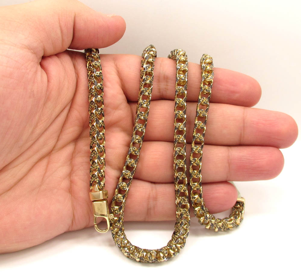 10k solid yellow gold fully iced canary diamond franco chain 26 inch 6mm 11.15ct