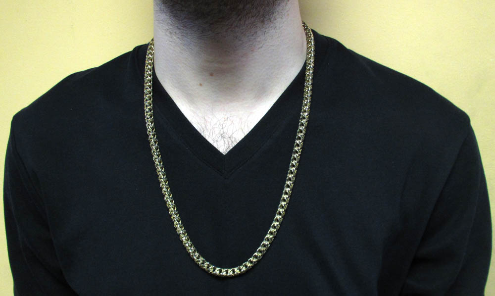 10k solid yellow gold fully iced canary diamond franco chain 26 inch 6mm 11.15ct