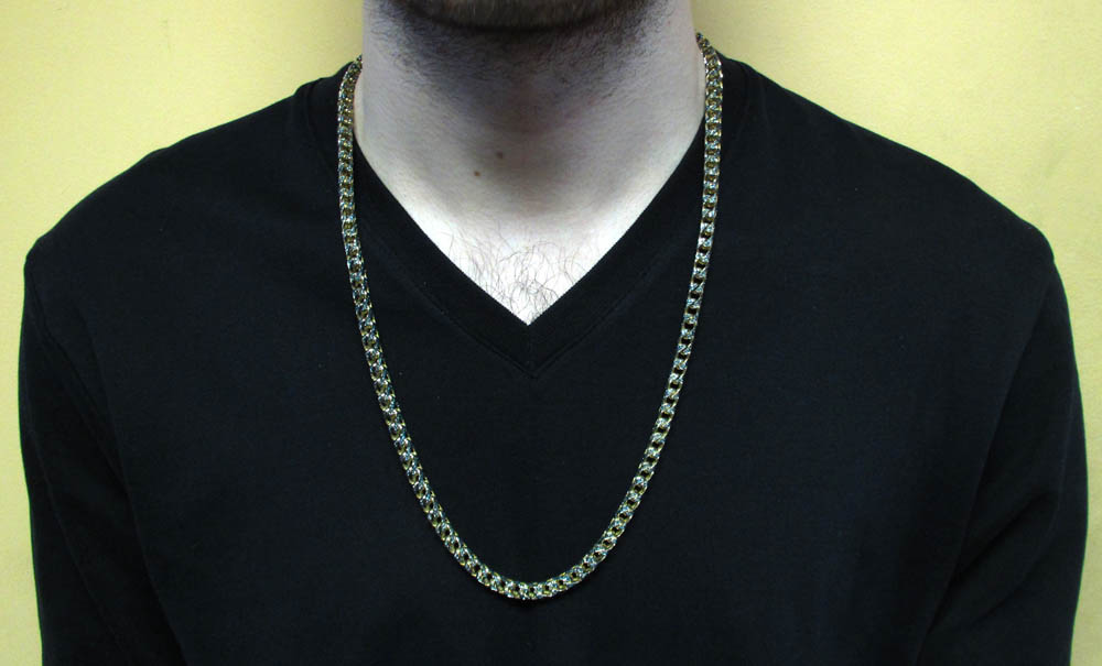 10k solid yellow gold fully iced blue diamond franco chain 26 inch 6mm 11.96ct - Image 7