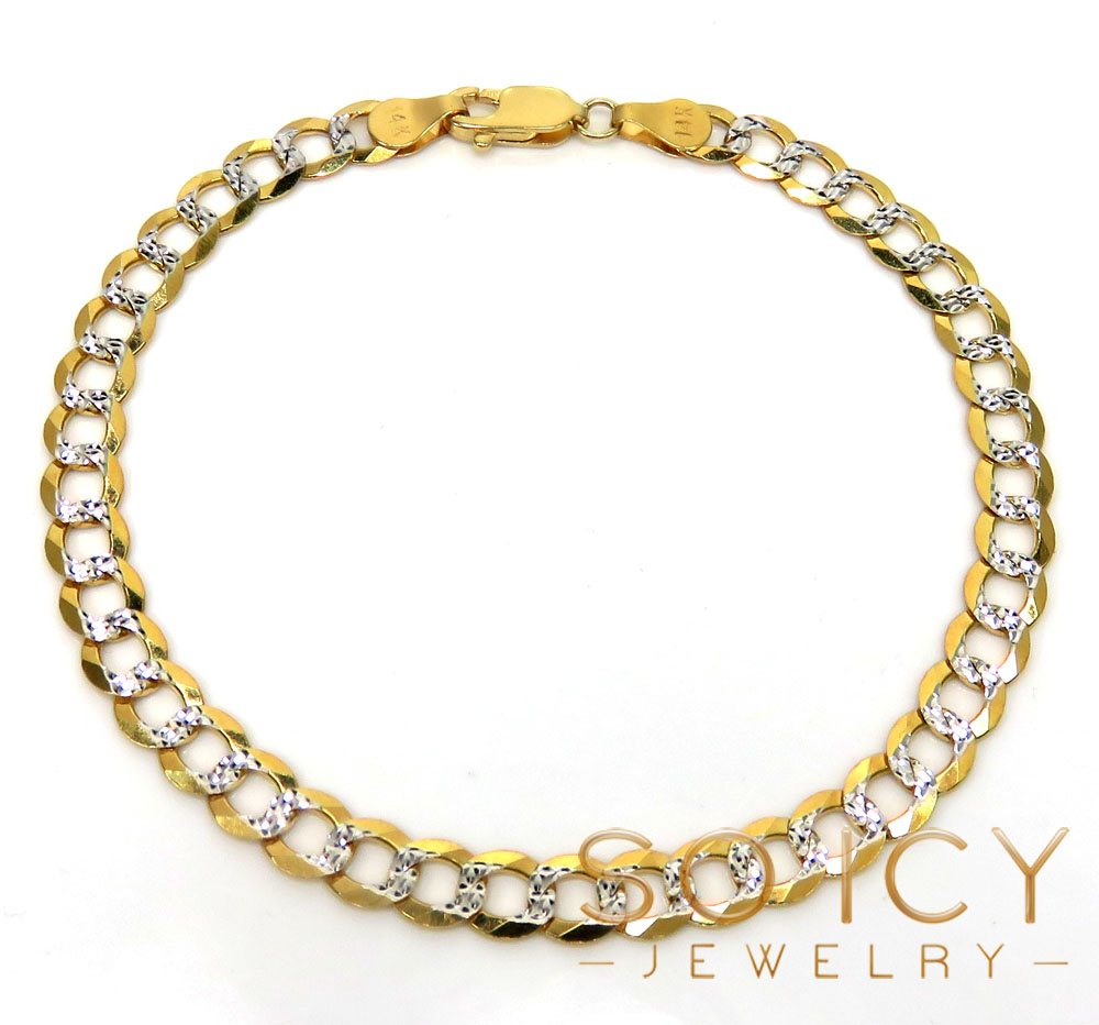 14k yellow gold diamond cut cuban bracelet 8.25 inch 5.75mm 
