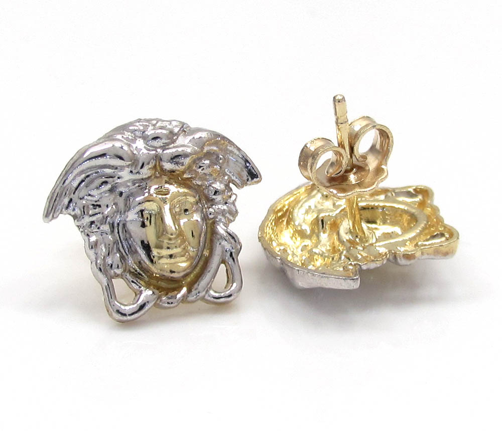 10k yellow gold mini medusa head earrings - Image 2