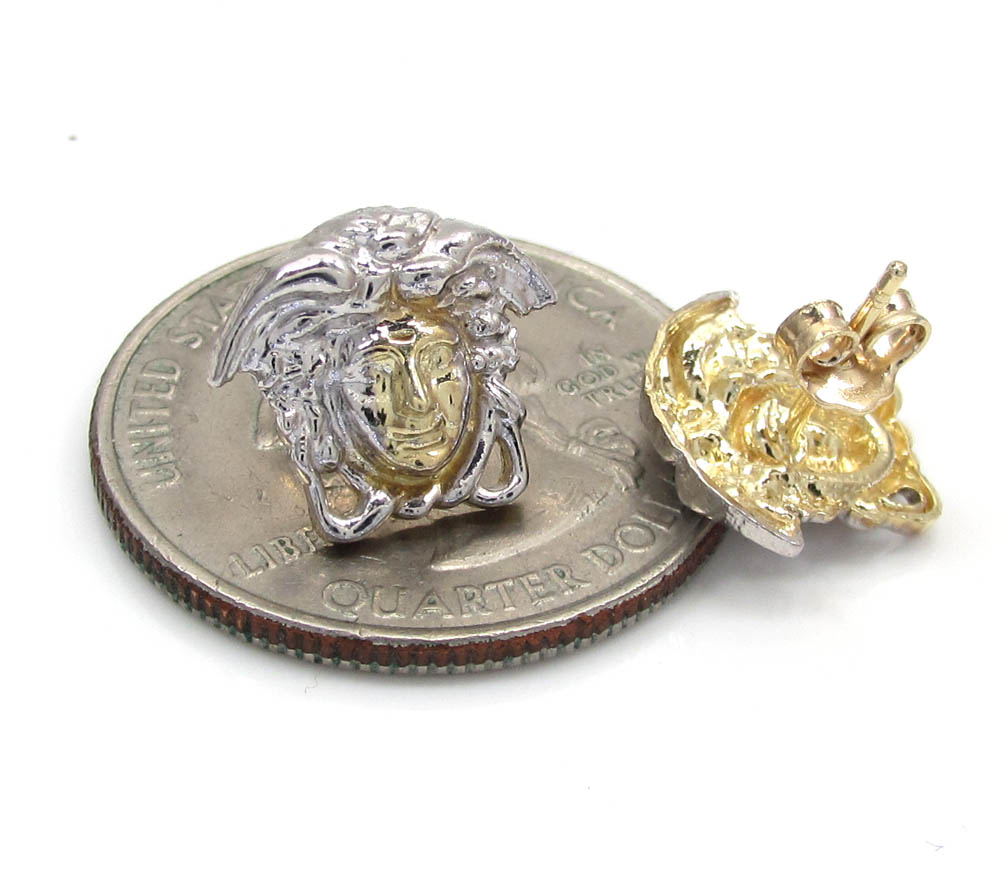 10k yellow gold mini medusa head earrings - Image 3