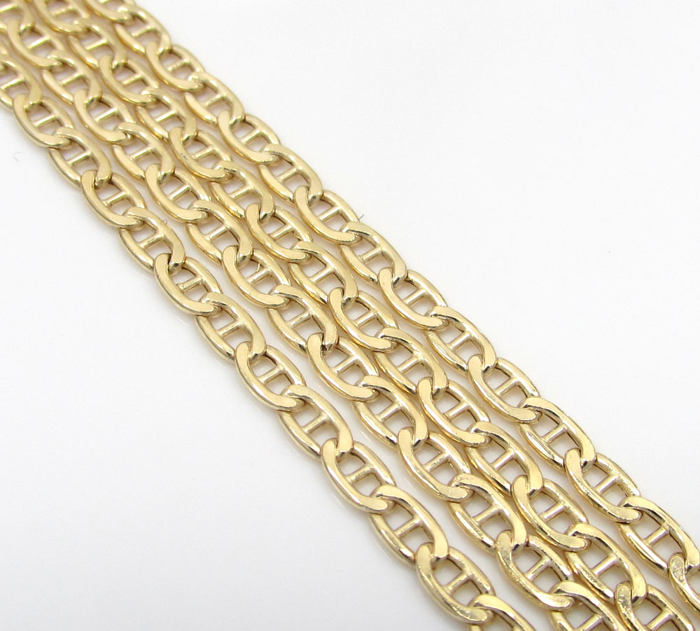 10k yellow gold skinny puffed mariner chain 18-24