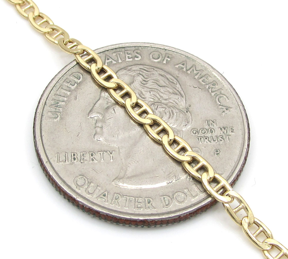 10k yellow gold skinny puffed mariner chain 18-24