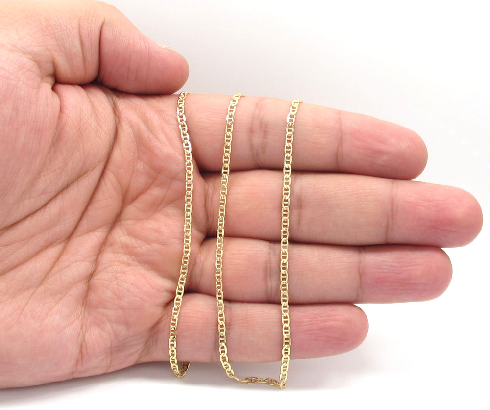 10k yellow gold skinny puffed mariner chain 18-24