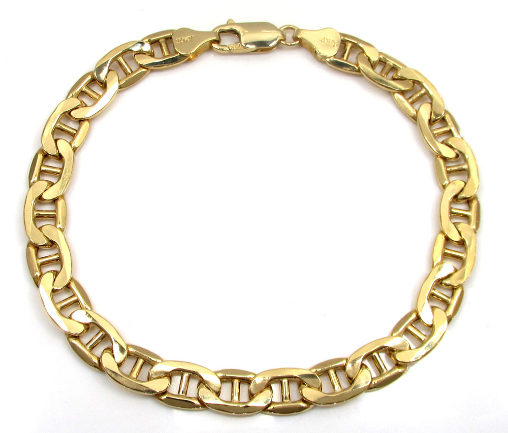 10k yellow gold puffed mariner bracelet 8 inch 7mm