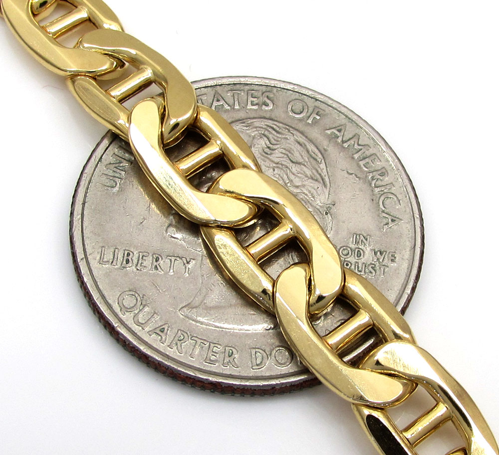10k yellow gold puffed mariner bracelet 8 inch 7mm