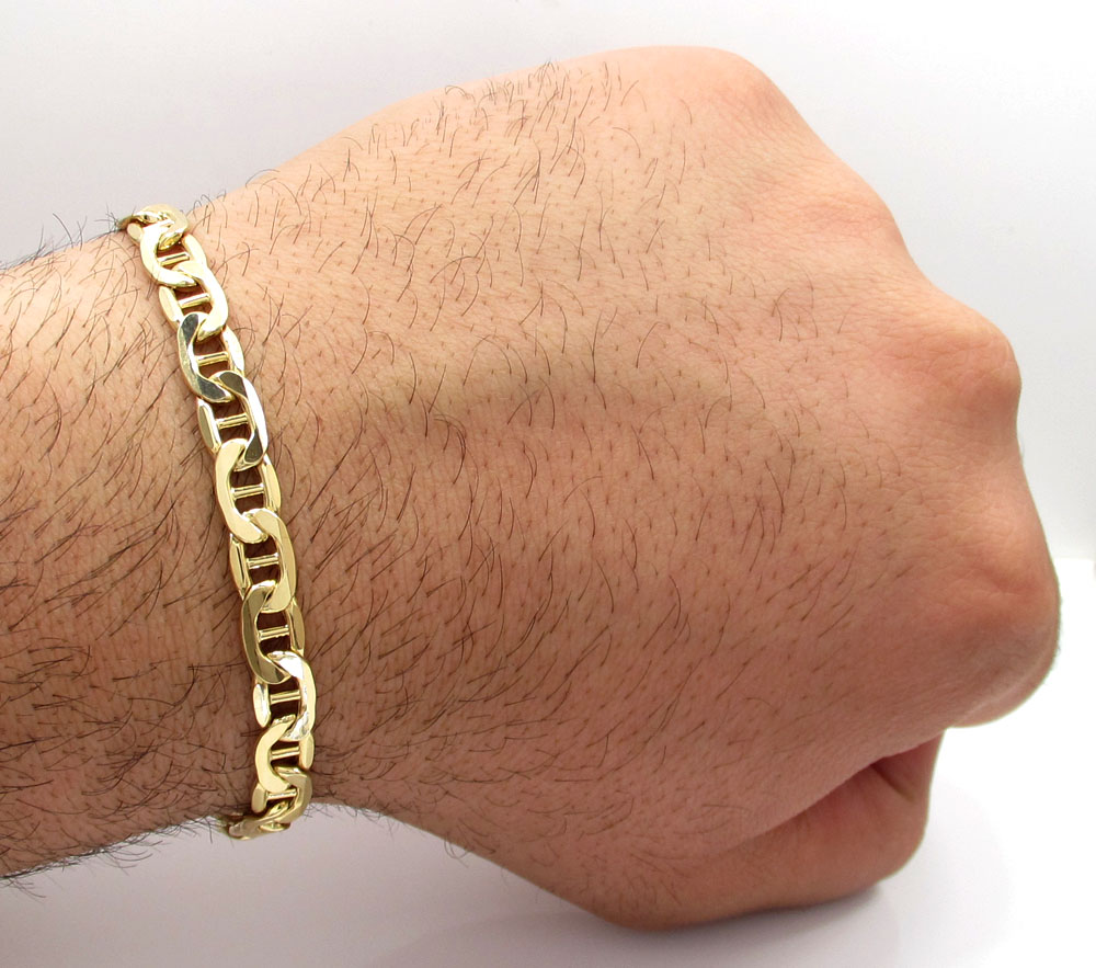Buy 10k Yellow Gold Puffed Mariner Bracelet 8 Inch 7mm Online at SO ICY ...