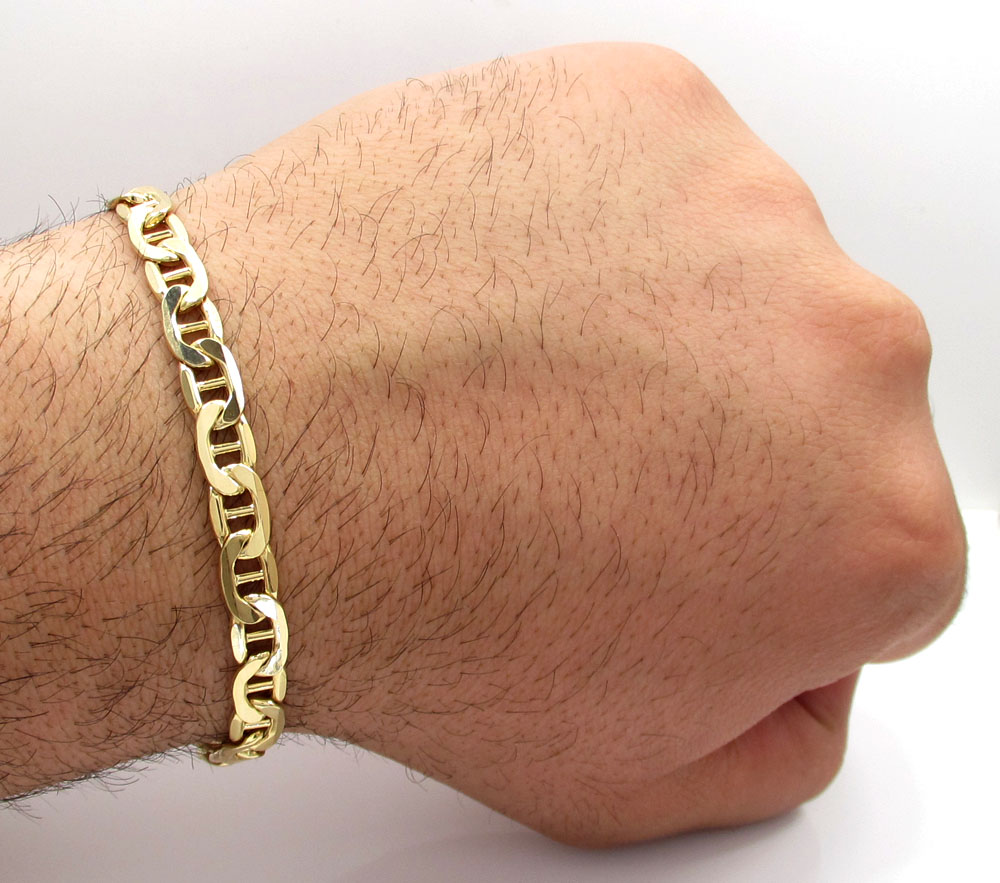 10k yellow gold puffed mariner bracelet 8 inch 7mm - Image 4