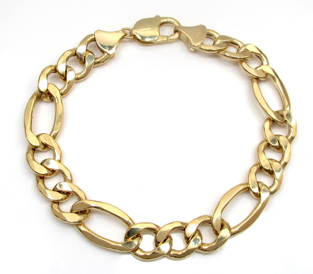 10k yellow gold thick hollow figaro bracelet 9 inch 11mm - Image 2