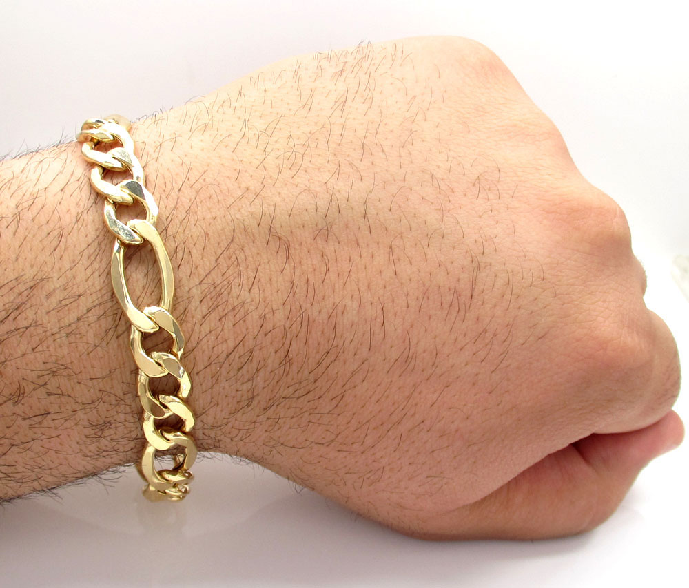 10K Yellow Gold Thick Hollow Figaro Bracelet 9.25Inch 12mm